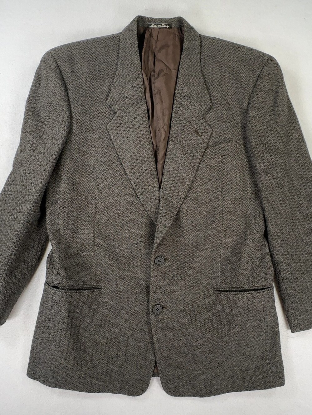 Giorgio Armani Le Collezioni Blazer Jacket Herringbone Brown Wool Men's 44R